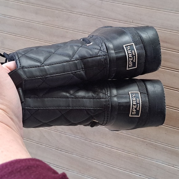Sperry Quilted Duck Boots Top Sider Blk Waterproof Lace Up Insulated Comfy - Picture 4 of 10